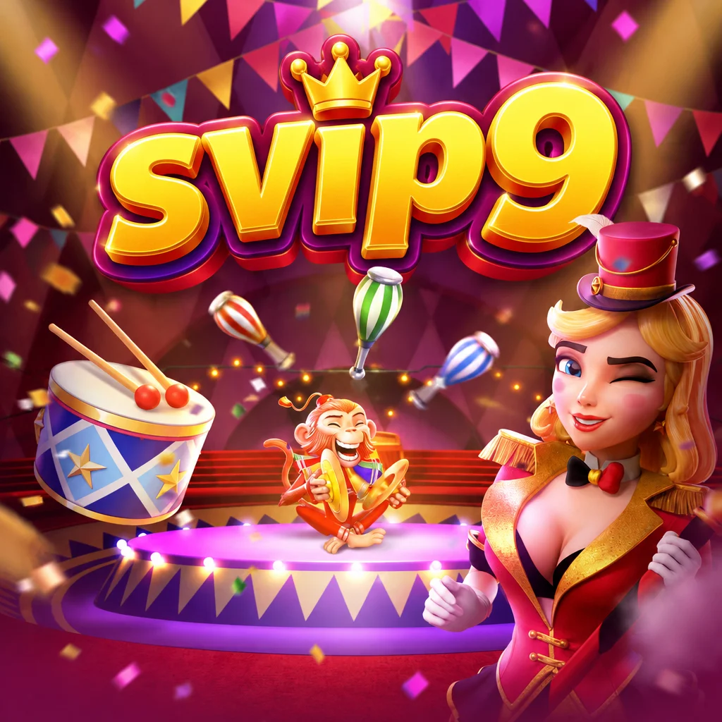 Ilustrasi panggung sirkus permainan Circus Delight dengan logo svip9